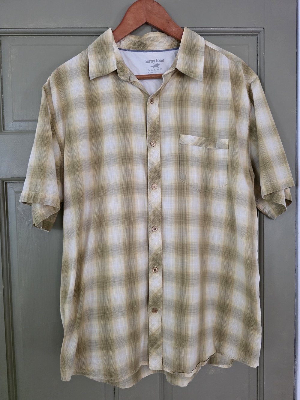 Horny Toad Toad&Co Plaid 100% Organic Cotton Short Sleeve Button Down Large